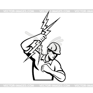 Power Lineman Electrician Throwing Lightning Bolt - vector image