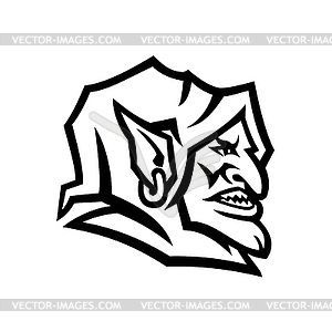 Goblin Head Side View Mascot Black and White - vector image