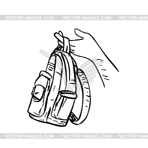 Hand Holding Giving Away Knapsack Backpack Carry Ba - vector image