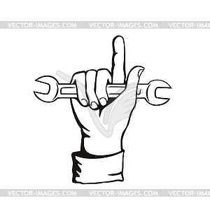 Mechanic Hand Holding Spanner or Wrench Index Finge - vector clipart