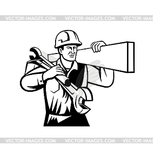 Handyman or Builder Carrying Timber Spanner and - vector image