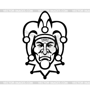 Medieval Court Jester Head Front View Mascot Black - vector image