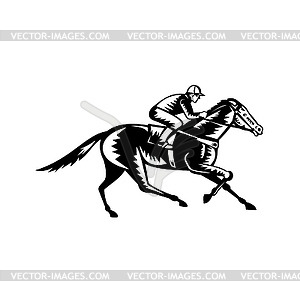 Jockey Riding Thoroughbred Horse Racing Retro - stock vector clipart