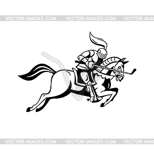 Knight Riding Horse With Golf Club as Lance Side - vector image