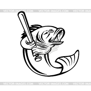 Largemouth Bass Baseball Player Batting Black and - vector image