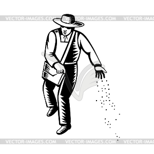 Organic Farmer Sowing Seeds Viewed of Front Retro - vector image