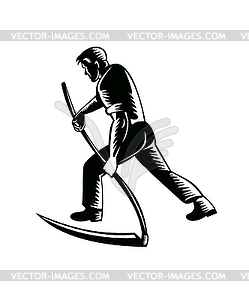 Organic Farmer Working with Scy Viewed of Rear Retr - vector image