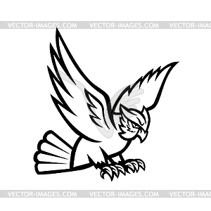 Great Horned Owl Swooping Right Mascot Black and - vector clipart