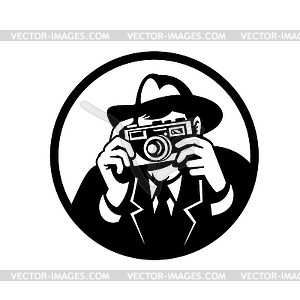 Photographer Wearing Fedora Shooting Camera Retro - vector clipart / vector image