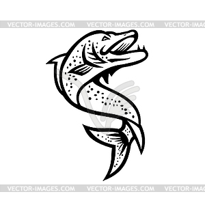 Northern Pike or Muskie fish Jumping Up Black and - vector clip art
