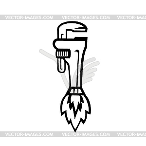 Pipe Wrench Rocket Booster Side Retro Black and - white & black vector clipart