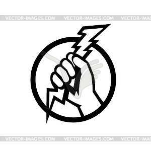 Hand of an Electrician Holding Lightning Bolt - vector clipart / vector image