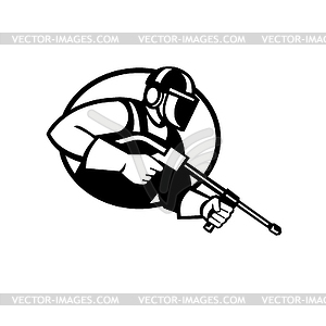 Power Washer With Pressure Washing Wand Oval Retro - vector clipart