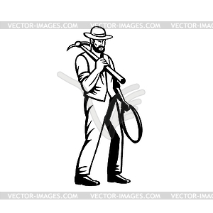 Vintage Gold Miner or Prospector with Pickax and - vector image