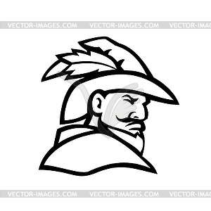 Robin Hood Head Side View Sport Mascot Black and - vector clip art