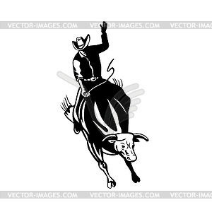 Rodeo Cowboy Bull Rider Riding Bucking Bronco - vector image