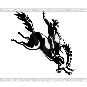 Rodeo Cowboy Rider Riding Bucking Bronco Retro - vector clipart