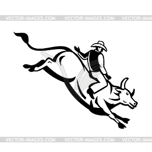 American Bull Rider Riding Bucking Bull Retro - vector clipart