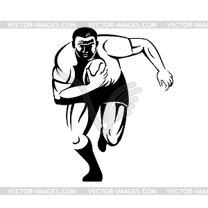 Rugby Player Running With Ball Viewed of Front Retr - vector image