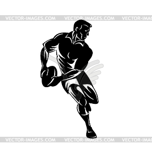 Rugby Player Passing Ball Viewed of Front Retro - vector clipart