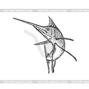 Sailfish Jumping Up Woodcut Retro Black and White - vector image