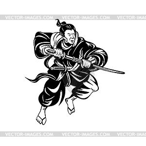 Воин-самурай или Буши с мечом катана - рисунок в векторном формате
