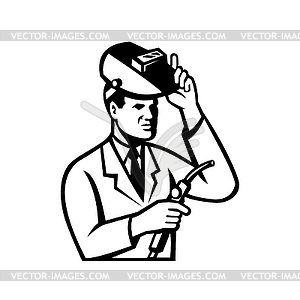 Scientist Researcher With Welding Torch and Welder - vector clip art