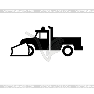 Snow Plow Pick-Up Truck Icon Sign Black and White - vector image