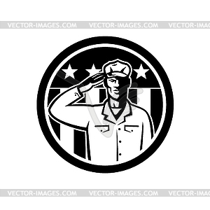 Soldier-american-SALUTE-CIRC FRONT-BW-CUT - vector EPS clipart