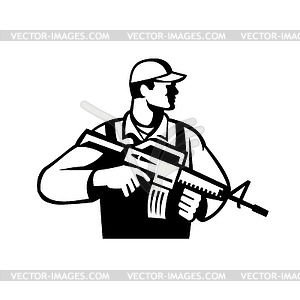 Soldier or Military Serviceman With Assault Rifle - vector clipart