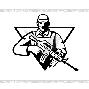 Soldier Military Serviceman Assault Rifle Front Vie - vector image