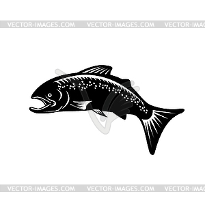Крапчатая Форель Рыба Прыжки Ксилография Ретро Черный - векторное графическое изображение