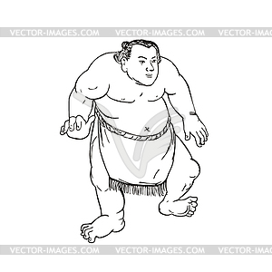 Professional Sumo Wrestler or Rikishi in Fighting - vector image