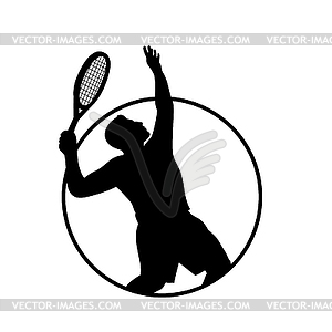 Теннисистка с силуэтом подачи ракетки - векторный эскиз