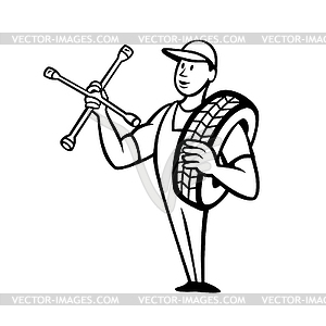 Tire Technician or Tyre Mechanic with Socket - vector image