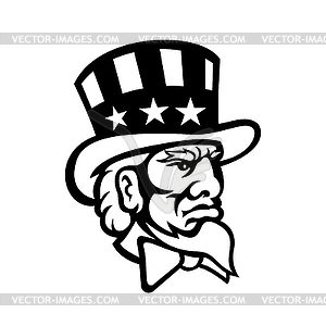 Head of American Symbol Uncle Sam Mascot Black and - vector clip art