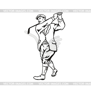 Vintage Golfer with Golf Club Golfing or Teeing - vector clip art