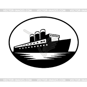 Винтажная пассажирская лодка или океанский лайнер овальный ретро - клипарт в векторе