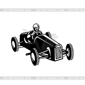 Racing Driver Driving Vintage Race Car Retro Black - vector image