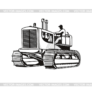 Винтажный большой тяжелый трактор или гусеничный тяжелый трактор - изображение в векторном виде