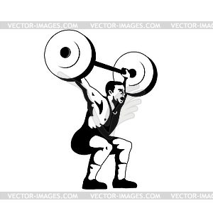 Weightlifter Lifting Barbell Side View Retro Woodcu - vector image