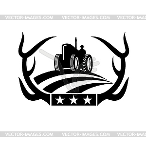 Deer Antler and Vintage Farm Tractor on American - vector EPS clipart