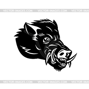 Angry Wild Boar or Common Wild Pig Head Side - vector image