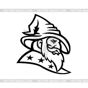 Wizard Warlock or Sorcerer with Three Stars Mascot - royalty-free vector image