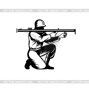 World War Two Soldier Aiming Bazooka Side View Retr - vector clipart