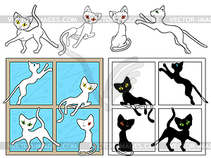 Black and white cats on windows - vector image