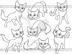 Seven funny cartoon cats - vector clip art