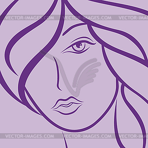 Female laconic heads outline in violet - vector image