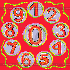 Numbers of zero to nine on circle - vector clipart