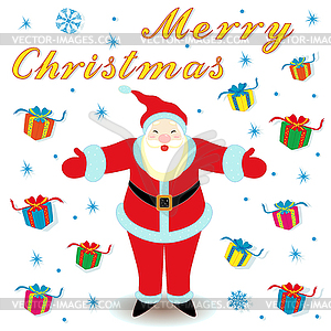 Marry Christmas with Santa Claus and gifts - vector clip art